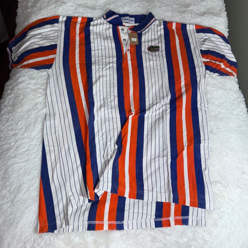College Classics Florida‎ Gators Mens Large Polo Shirt Orange Blue White Striped